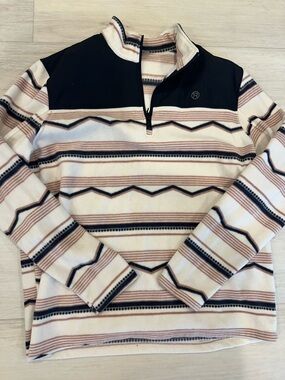 Roper Men's Cream, Black & Tan Striped Half-Zip Sweater